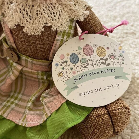 Bunny Boulevard Easter Bunny Rabbit Plush Floppy Ear Pink Gingham Dress Brown - Picture 8 of 9